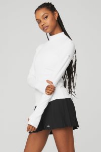 Long Sleeve Alo Yoga Wellness Rib Mock Neck Damskie Białe | 78409-KLYH