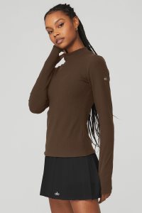 Long Sleeve Alo Yoga Wellness Rib Mock Neck Damskie Kawa | 89437-BMSP