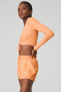 Long Sleeve Alo Yoga Żebrowany Cinch Cropped Damskie Pomarańczowe | 50432-TCVU