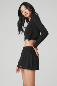 Long Sleeve Alo Yoga Żebrowany Cropped Whisper Damskie Czarne | 69387-WUIS