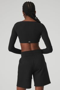 Long Sleeve Alo Yoga Żebrowany Defined Damskie Czarne | 01936-GESZ