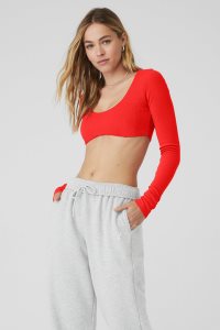 Long Sleeve Alo Yoga Żebrowany Defined Damskie Czerwone | 06423-EULA