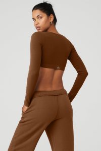 Long Sleeve Alo Yoga Żebrowany Defined Damskie Brązowe | 08432-PBAM