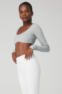 Long Sleeve Alo Yoga Żebrowany Defined Damskie Szare | 12705-PLRN