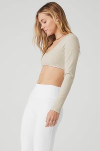 Long Sleeve Alo Yoga Żebrowany Defined Damskie Beżowe | 17526-RHZO