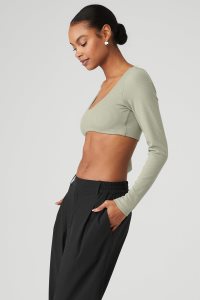 Long Sleeve Alo Yoga Żebrowany Defined Damskie Cytrynowy Zielone | 36754-QVSW