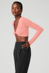 Long Sleeve Alo Yoga Żebrowany Knotty Damskie Różowe | 25968-DKZT