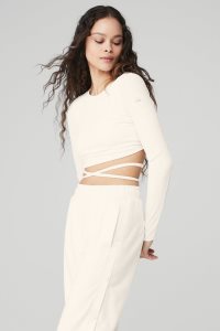 Long Sleeve Alo Yoga Żebrowany Manifest Damskie Białe | 52801-JIFG