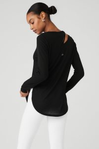 Long Sleeve Alo Yoga Żebrowany Peak Damskie Czarne | 09528-GKTU