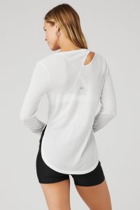 Long Sleeve Alo Yoga Żebrowany Peak Damskie Białe | 59783-CYGO