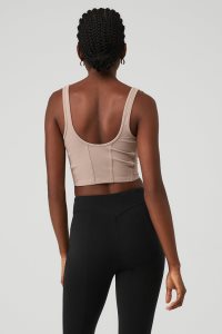 Podkoszulki Alo Yoga Airbrush Mesh Corset Damskie Szare Brązowe | 39086-KQWN
