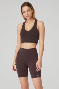 Podkoszulki Alo Yoga Airbrush Real Damskie Czarne Kawa | 51378-FYPC