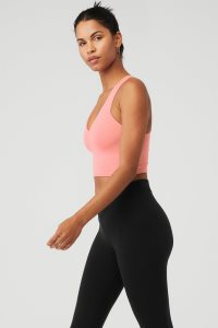 Podkoszulki Alo Yoga Airbrush Real Damskie Różowe | 87691-IHQT