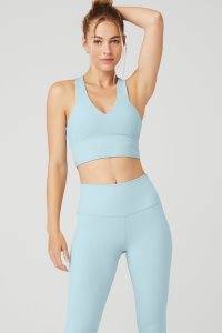 Podkoszulki Alo Yoga Airbrush Real Damskie Niebieskie | 94036-ZPHX