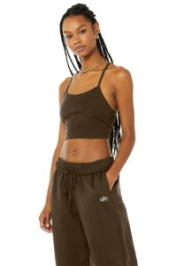 Podkoszulki Alo Yoga Alosoft Żebrowany Crop Calm Damskie Kawa | 06534-FISE
