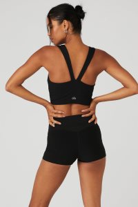 Podkoszulki Alo Yoga Alosoft Żebrowany Chic Damskie Czarne | 46158-ICEF