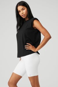 Podkoszulki Alo Yoga Headliner Shoulder Pad Bez Rękawów Tee Damskie Czarne | 20981-GOXE
