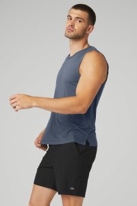 Podkoszulki Alo Yoga The Triumph Muscle Męskie Granatowe Niebieskie | 27605-NCFB