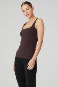 Podkoszulki Alo Yoga Żebrowany Minimalist Damskie Czarne Kawa | 26359-ZEHD