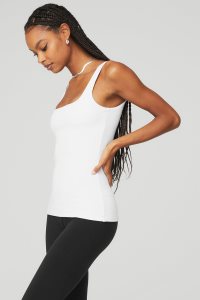 Podkoszulki Alo Yoga Żebrowany Minimalist Damskie Białe | 43197-TAHL