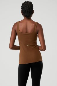 Podkoszulki Alo Yoga Żebrowany Minimalist Damskie Brązowe | 59163-NVPL