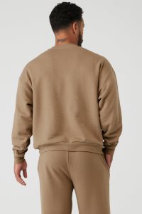 Pulowery Alo Yoga Accolade Crew Neck Męskie Khaki | 93615-YRGM