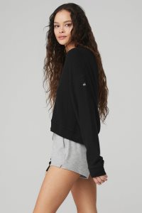 Pulowery Alo Yoga Alolux Soho Crop Henley Damskie Czarne | 41983-NSYT