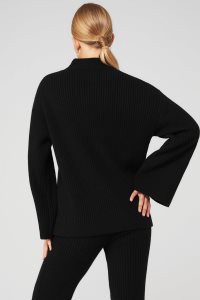 Pulowery Alo Yoga Cashmere Żebrowany Zimowe Dream Mock Neck Coverup Damskie Czarne | 42503-AXKO