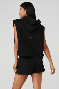 Pulowery Alo Yoga Cropped Headliner Shoulder Pad Bez Rękawów Coverup Damskie Czarne | 07834-NZJU