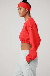 Pulowery Alo Yoga Devotion Crew Neck Damskie Czerwone | 61024-JSLB