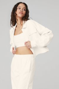 Pulowery Alo Yoga Renown Cropped Button-Up Damskie Białe | 12465-PIXN