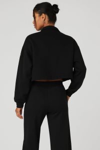 Pulowery Alo Yoga Renown Cropped Button-Up Damskie Czarne | 32854-WPIU