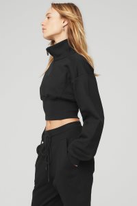 Pulowery Alo Yoga Vixen 1/4 Zip Damskie Czarne | 29058-RFIH