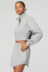 Pulowery Alo Yoga Vixen 1/4 Zip Damskie Szare | 87123-NAFD