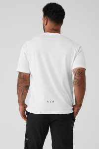 Short Sleeve Alo Yoga Alo Maison Męskie Białe | 86912-DSXJ