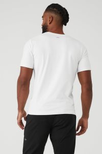Short Sleeve Alo Yoga Conquer Reform Crewneck Męskie Białe | 06713-PEVC