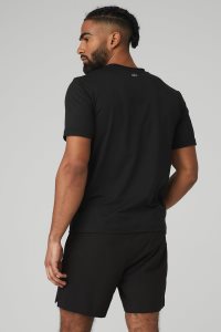Short Sleeve Alo Yoga Conquer Reform Crewneck Męskie Czarne | 84502-ROZJ