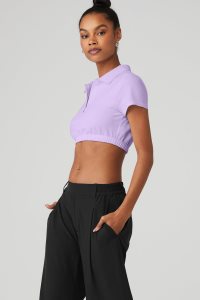 Short Sleeve Alo Yoga Cropped Prestige Polo Damskie Fioletowe | 89264-SAIV