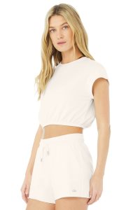 Short Sleeve Alo Yoga Dreamy Crop Damskie Białe | 94302-GPJU