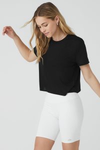 Short Sleeve Alo Yoga Laid Back Tee Damskie Czarne | 10392-RVTQ