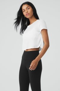 Short Sleeve Alo Yoga Laid Back Tee Damskie Białe | 75103-OSWM
