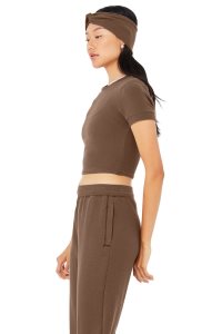 Short Sleeve Alo Yoga Micro Waffle Sierra Damskie Kawa | 10832-AGPB