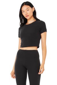 Short Sleeve Alo Yoga Micro Waffle Sierra Damskie Czarne | 74286-YHGE