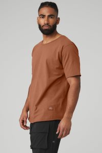 Short Sleeve Alo Yoga Society Crewneck Tee Męskie Czerwone | 37502-LODJ