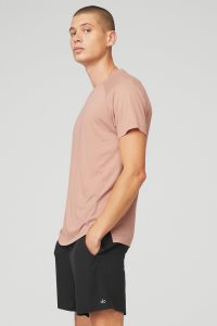 Short Sleeve Alo Yoga The Triumph Crew Neck Tee Męskie Różowe | 01568-KYGX