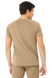 Short Sleeve Alo Yoga The Triumph Crew Neck Tee Męskie Khaki | 23087-WMKI