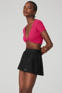 Short Sleeve Alo Yoga Żebrowany Knotty Damskie Czerwone | 52067-APEN