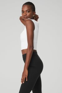 Short Sleeve Alo Yoga Żebrowany Sweetheart Damskie Białe | 92451-CVRW