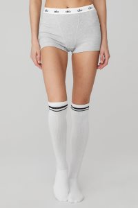 Skarpety Alo Yoga Knee-High Throwback Damskie Białe Czarne | 29378-LSFJ
