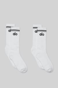 Skarpety Alo Yoga Throwback (2 Pack) Damskie Białe Czarne | 30968-GJHD